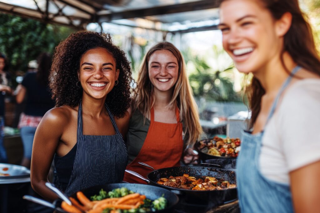 two-friends-laughing-while-participating-cooking-competition-local-food-festival-closeup-o
